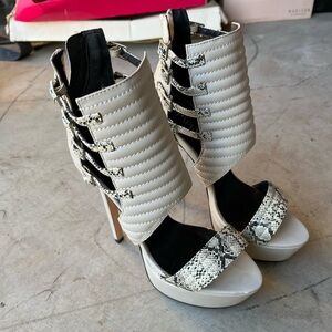 Stylish Cream and Black Women's Heels